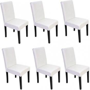 Stilvolle Esszimmerstühle Littau, 6er-Set, Leder ~ weiß