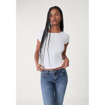 Stradivarius Damen-Top in Weiß, U-Boot-Marke, Größe Small