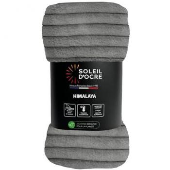 Plaid flanelle & velours 220x240 cm « Himalaya Gris » – Soleil d’Ocre
