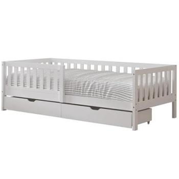 Cama Individual Infantil Sunny Isa 90x200, Blanco, 2 Cajones y Barrera