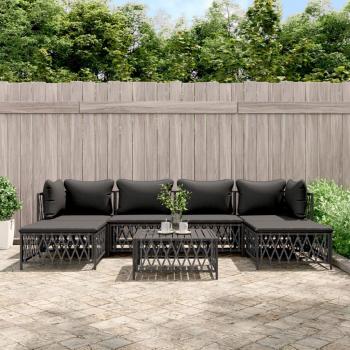 Set de salon de jardin 7 pcs en acier avec coussins anthracite