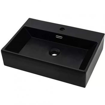 Ceramic Basin with Faucet Hole Black 60.5x42.5x14.5 cm