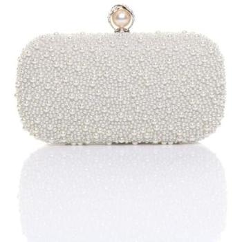 Satin Pearl Beaded Evening Wedding Purse (White)