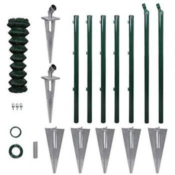 VidaXL Gartenzaun Komplettset: Maschendraht 1,25 x15 m + Pfosten & Bodenhülsen