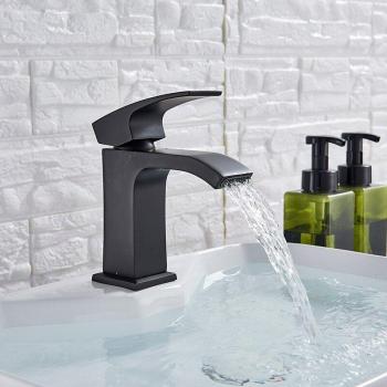 Grifo de lavabo negro de una sola manija para cuenca