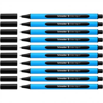 Pack de 10 stylos à bille Schneider, modèle Slider Edge, encre noire, corps bleu cyan