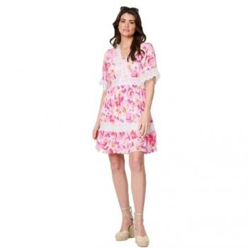 White Izabel London Floral Lace 1/2 Sleeve Short Dress, Size 14