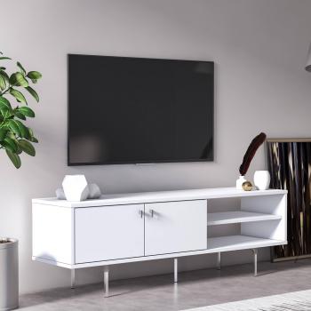 Meuble TV Dmora avec Rangement, 140 cm, Coloris Blanc