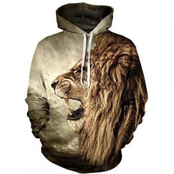 Sweatshirt Unisex Leone 3D con Capuchino