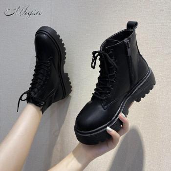 Botas de invierno con cordones y tacón medio para mujer