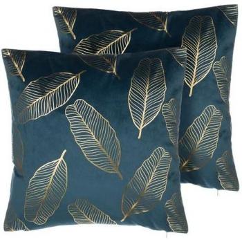 Set di cuscini decorativi velluto blu 45x45 cm