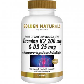 Golden Naturals Vitamina K2 200 mcg con D3 25 mcg (120 cápsulas vegetarianas)