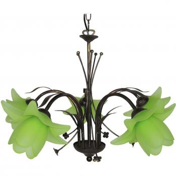 TULIPANO Lustre Rétro Rustique, 5 Ampoules E14, Noir Doré, Verre Vert, P60×D60×H80 cm