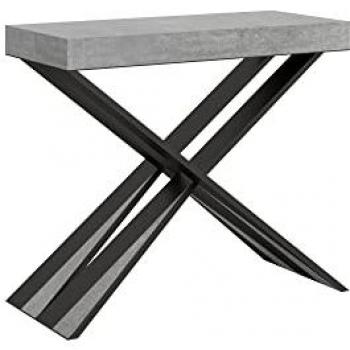 Consola extensible 90x40/196 cm Diago Small efecto madera gris cemento con estructura de hierro antracita