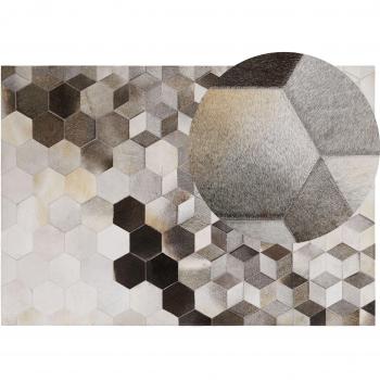 Alfombra de piel de vaca gris geométrica patchwork 160 x 230 cm