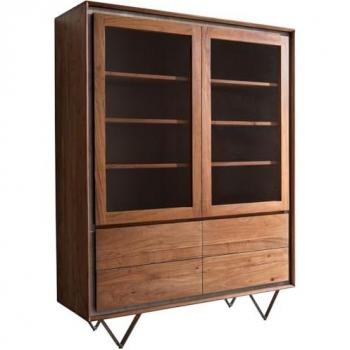 Buffet-Haut Acacia Marron Stonegrace 120x150 cm, 2 Portes, 4 Tiroirs, Plaquage Pierre