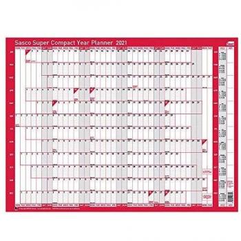 Sasco 2021 Compact Wall Calendar, Red, with Wet‑Wipe Pen