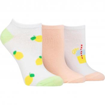 Novelty Lemon Print Cotton Trainer Socks for Women