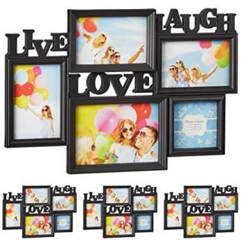 Relaxdays 4er Set Bilderrahmen Live Love Laugh, Kunststoff, 31 x 45,5 cm, schwarz
