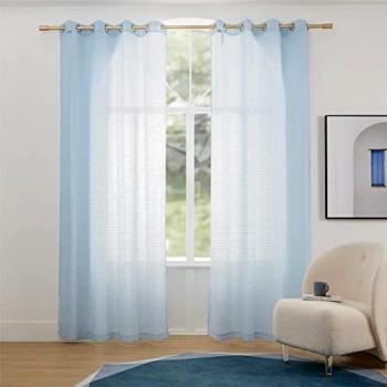 Rideau Voilage Bleu à Rayures 140x245 – Lot Duo, Fenêtre & Décoration