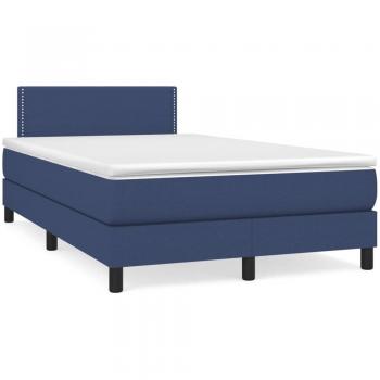 Letto Box Spring con Materasso e LED Blu 120x190 cm in Tessuto