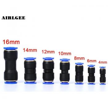 5Pcs Pneumatic Push-In Connectors 2-Way for PU Tubes 4-16mm
