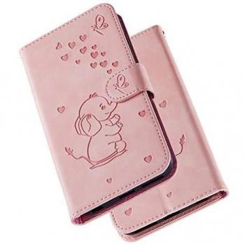 Tiyoo Huawei P30 Lite Phone Case, Embossed Elephant Butterfly Pattern, PU Leather Wallet Flip Cover (Pink)