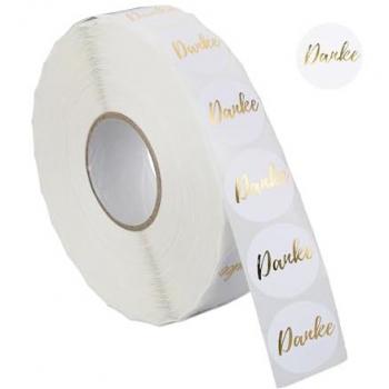Etichette 25 mm “Danke” – Rollo Relaxdays 2500 autoadesive bianco/dorato