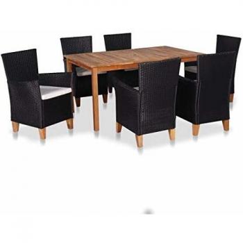 Ensemble de salle à manger d'extérieur 7 pièces en résine tressée noir et marron