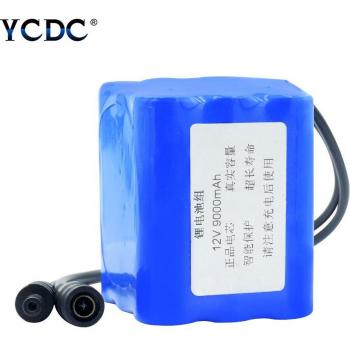 Batterie 12V Lithium 18650 (9 pièces) avec prise CC 5.5x2.1mm