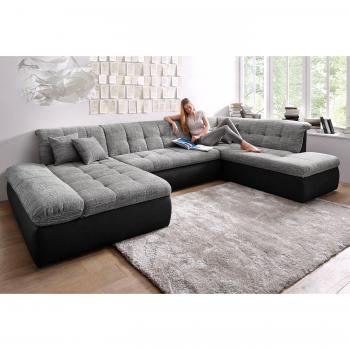 DOMO Moric U‑Form in Cord (XXL) mit Bett und Armlehnen­verstellung