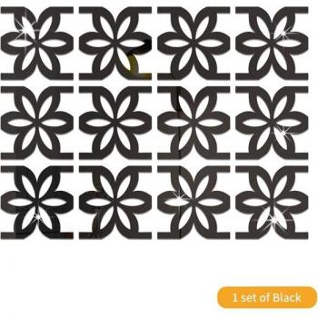 12pcs Multicolor Flower Acrylic Mirror Wall Stickers for Office Decor