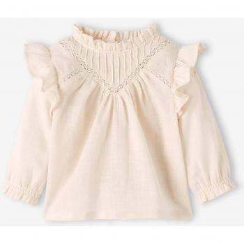 Blusa de tejido flameado con volante para bebé beige