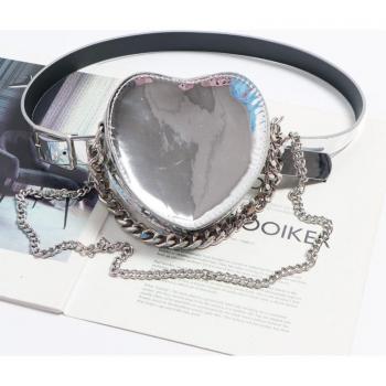 Bolso de Cintura Plateado Corazón Mujer, Riñonera Grande, ZM1193