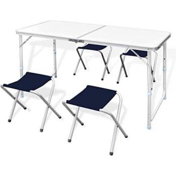 VidaXL Table de Camping Pliable avec 4 Tabourets