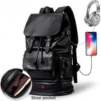 Men's Anti-Theft PU Leather Backpack for Travel and Laptops