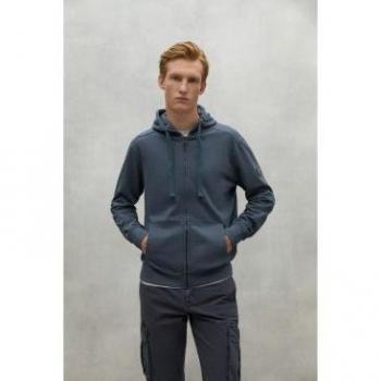 Felpa Ecoalf Nerea con Zip Blu Acciaio 2XL