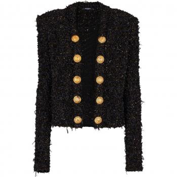 Balmain Elegant Black Tweed Coat, Women's, Size 40 (EF1SK048)