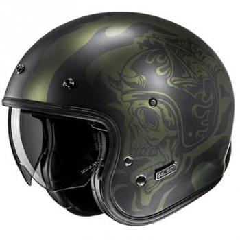 HJC V31 Flame Jet Moto Casque – Noir‑Vert XS 54-55