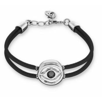 Bracelet noir en cuir avec œil argenté à double enroulement