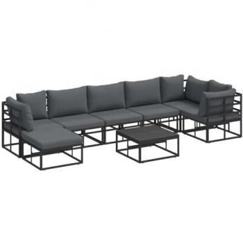 VidaXL Black Alu Garden Sofa Kit – 8 Units with Cushions