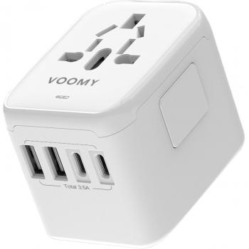 Reisadapter Voomy Y25 – Wereldstecker 170+ landen – USB‑A + USB‑C – Wit