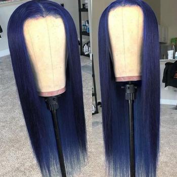 Peluca Larga Azul 26 Con Encaje Frontal y Densidad 180%