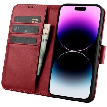 Icarer 14 Pro Anti‑RFID Leather Wallet & Flip Cover – Crimson Edition