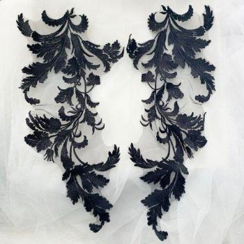 Black Red Ivory Rayon Cotton Lace Mirror Floral Applique RS2736