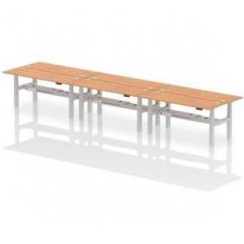 Dynamic Air 1800 x 600mm Height Adjustable Sit Stand 6 Person Bench Desk Oak Top with Cable Ports