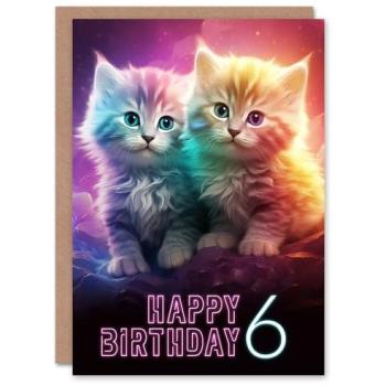 Pinky Feline Fun 6th Birthday Card
