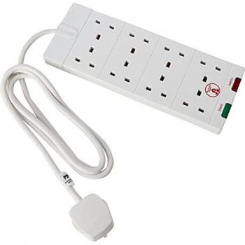 White MasterPlug 8‑Outlet Power Strip Extension, 2 m length