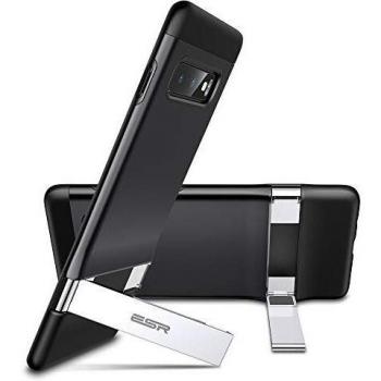 ESR Étui en silicone matte noir avec support béquille métal multi-angles et double couche multi-fonctionnelle pour Samsung Galaxy S10