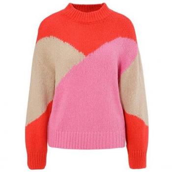 Casual Strickpullover Aniston – Farbblöcke in Rot, Pink und Beige, Damen, Gr. 44